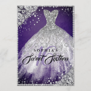 Diamond Lace Sparkle Gown Lila Silver Sweet 16 Einladung