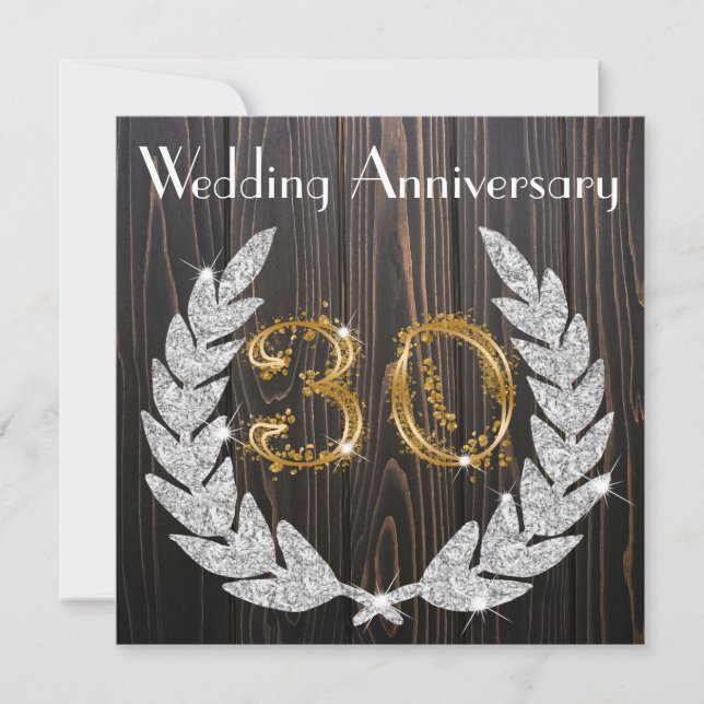 Diamond Laurel & Gold 30. Wedding Anniversary Inv Einladung (Vorderseite)