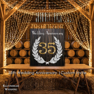 Diamond Laurel & Gold 35. Wedding Anniversary Inv Einladung