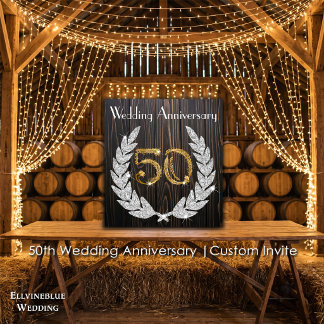 Diamond Laurel & Gold 50. Wedding Anniversary Inv Einladung