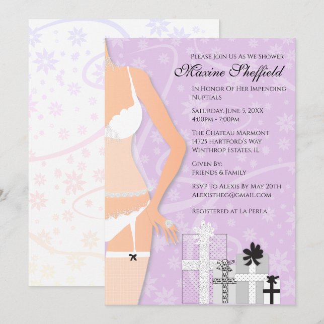 Diamond Lingerie Brautparty Lila Einladung (Vorne/Hinten)