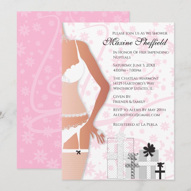 Diamond Lingerie Brautparty Weiß und Rosa Einladung (Vorne/Hinten)