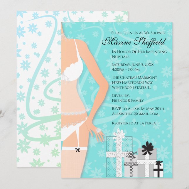 Diamond Lingerie Bridal Tiffany Green Invitation (Devant / Derrière)
