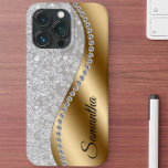 Diamond Look Gold Metal Personalisiert Glam Case-Mate iPhone 14 Hülle<br><div class="desc">Jeder Glitzer oder Diamanten im Design sind Fotos und simuliert. Dieses Design kann in dem Bereich personalisiert werden, der durch das Ändern des Fotos und/oder Textes zur Verfügung gestellt wird. Sie können auch angepasst werden, indem Sie auf Vorlage personalisieren klicken und dann auf die Schaltfläche klicken, um weitere Optionen anzupassen,...</div>