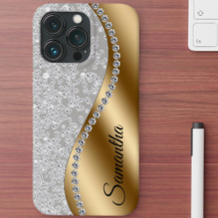 Diamond Look Gold Metal Personalisiert Glam Case-Mate iPhone 14 Pro Hülle