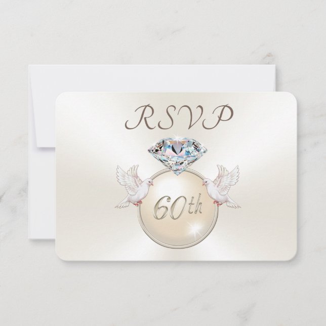 Diamond Love Birds RSVP-Karten zum 60-jährigen Jub RSVP Karte (Vorderseite)