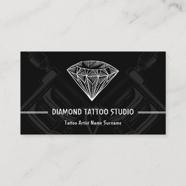 Diamond Minimal Modernes Black Tattoo Studio Visitenkarte (Vorderseite)