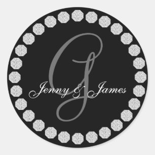 Diamond Monogram G Names Gastgeschenk Hochzeit Lab Runder Aufkleber
