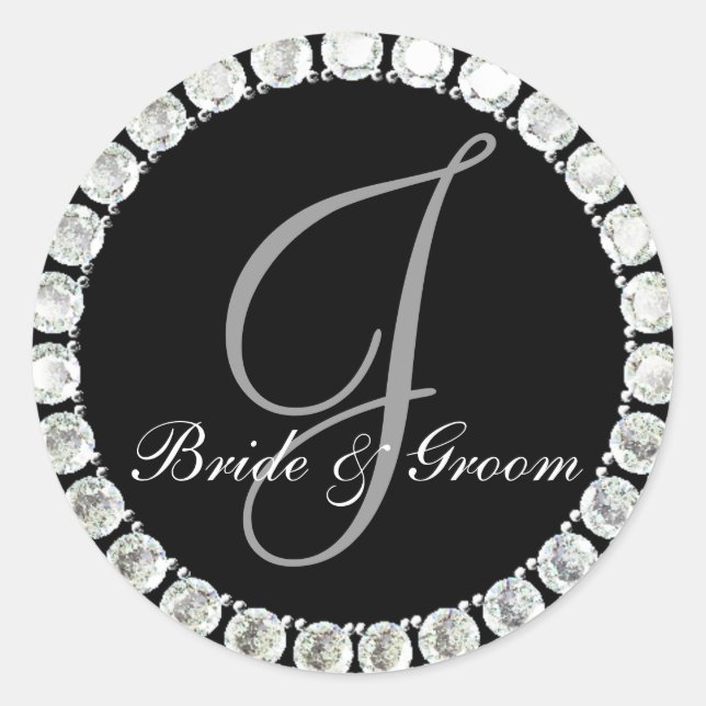 Diamond Monogram J anpassbares Siegel Runder Aufkleber (Vorderseite)