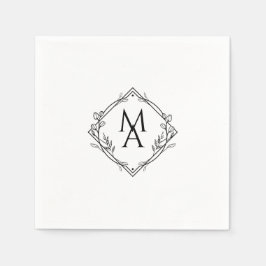 Diamond Monogram mit Blume in Black Napkins Serviette