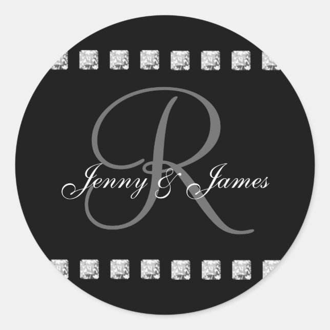 Diamond Monogram R Gastgeschenk Hochzeit Stickers (Vorderseite)