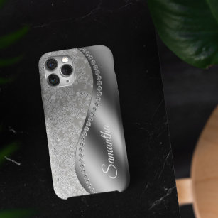 Diamond Monogram Silver Metal Bling Case-Mate iPhone Hülle