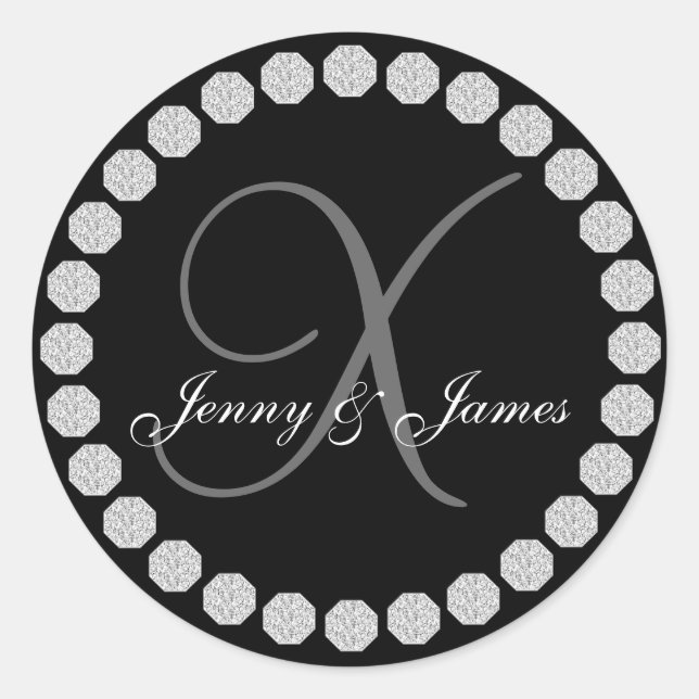 Diamond Monogram X Names Gastgeschenk Hochzeit Lab Runder Aufkleber (Vorderseite)