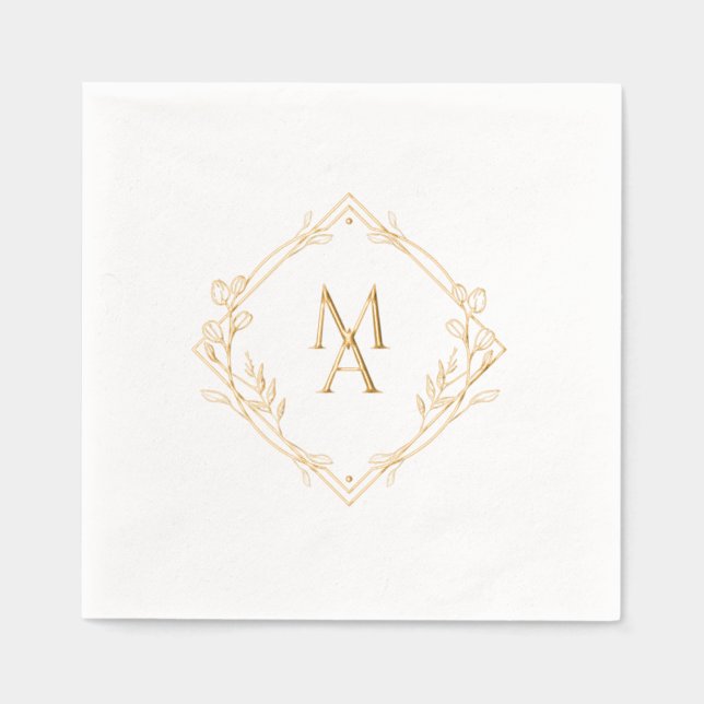 Diamond Monogramm mit Blume Napkins Servietten Mit Folie (Vorderseite)
