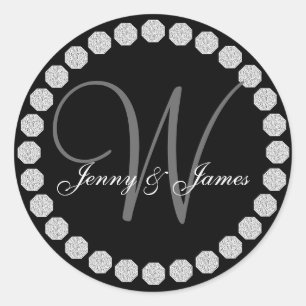 Diamond Monogramme W Noms Mariage Faveur Étiquette
