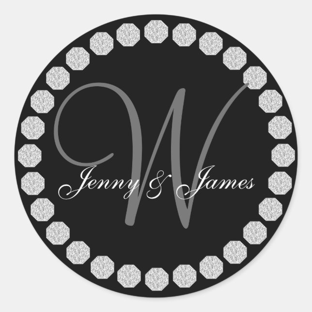 Diamond Monogramme W Noms Mariage Faveur Étiquette (Devant)