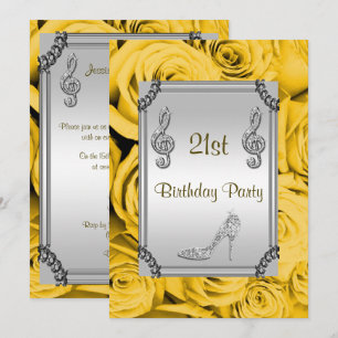 Diamond Musiknote, Stiletto & Yellow Roses 21. Einladung