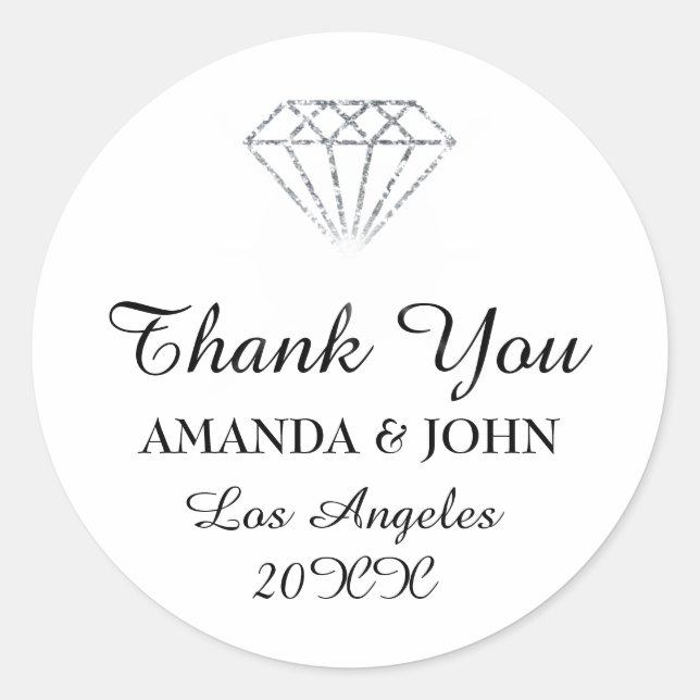 Diamond Name Wedding Bridal Sweet16. White Runder Aufkleber (Vorderseite)
