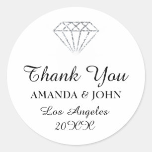 Diamond Name Wedding Bridal Sweet16. White Runder Aufkleber