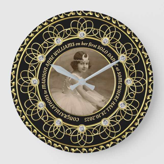 Diamond Numbers Photo Gold Commemorative Black Große Wanduhr (Vorderseite)