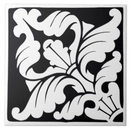 Diamond Orientation: Black and White Flourish Fliese