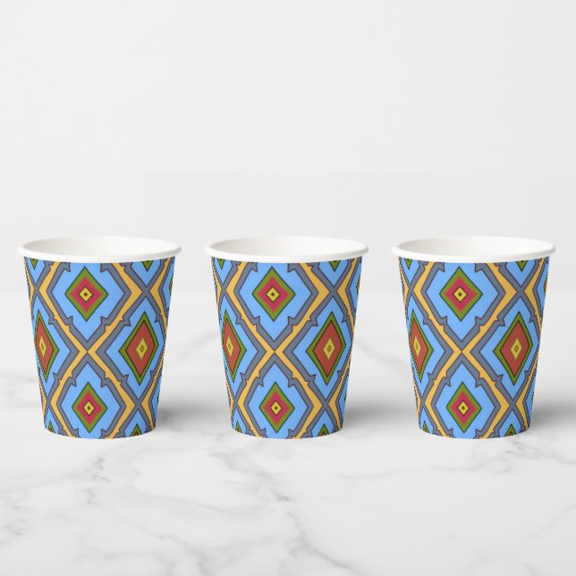 Diamond Pattern Blue Red Yellow Green  Pappbecher (Multi)
