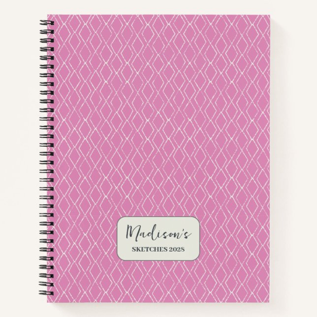Diamond Pattern Fuchsia Pink Personalisiert Notizbuch (Vorderseite)