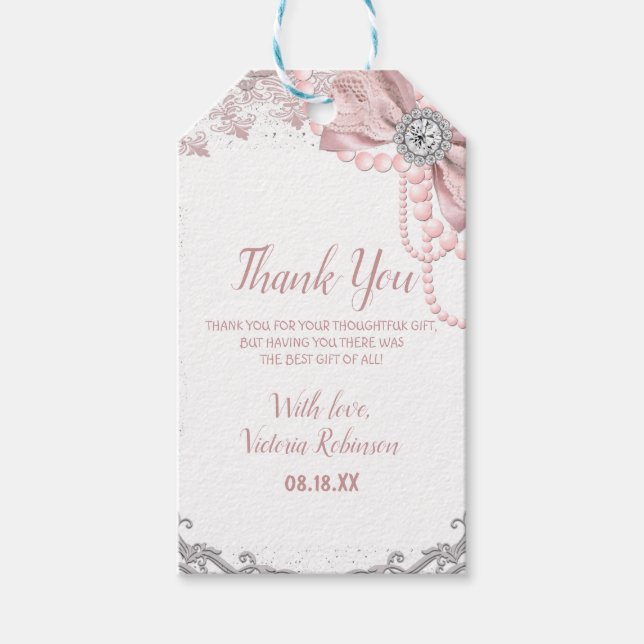 Diamond Pearl Blush Pink Girly Elegant Babydusche Geschenkanhänger (Vorderseite)