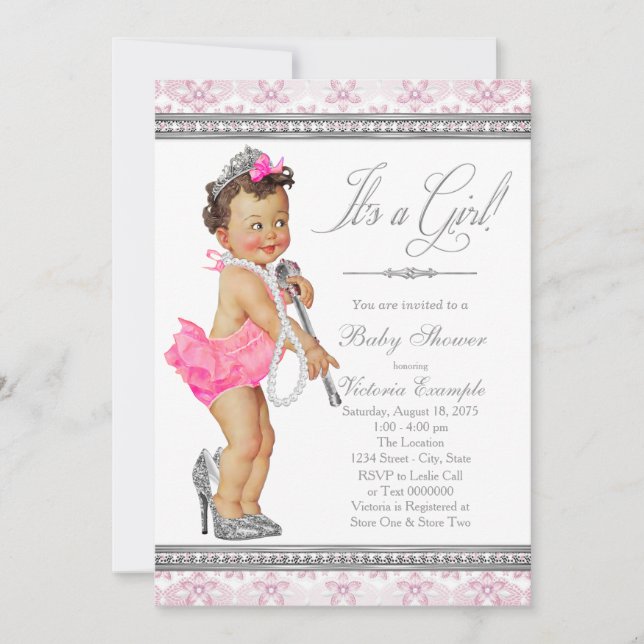 Diamond Pearl High Heels Little Lady Baby Shower Einladung (Vorderseite)