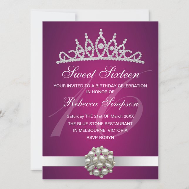 Diamond & Pearls Pink Tiara Einladung zum Geburtst (Vorderseite)