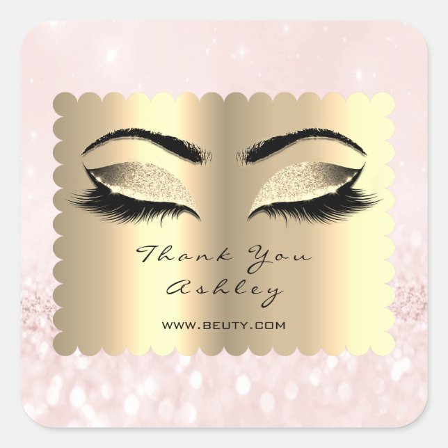 Diamond Pink Glitzer Gold Lash Augen Vielen Dank Quadratischer Aufkleber (Vorderseite)