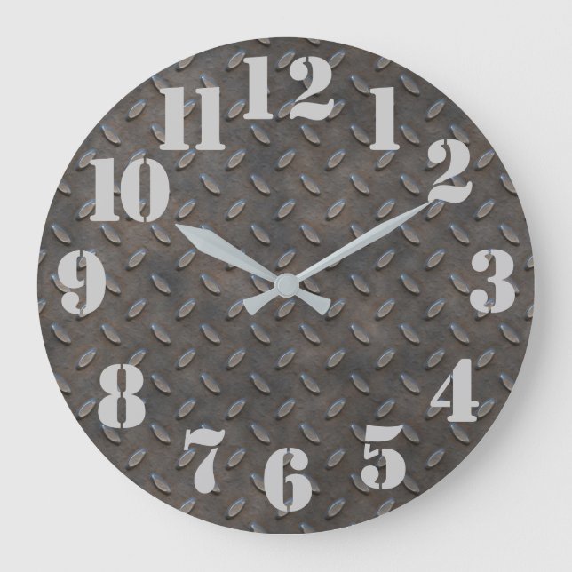 Diamond Plate Steel Industrial Look Große Wanduhr (Vorderseite)