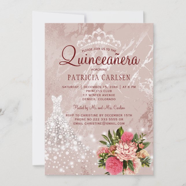Diamond Prinzessin Kleid errötet chinceanera Einladung (Vorderseite)