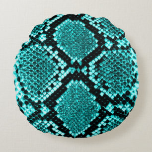 Diamond Rattlesnake Snake Skin aqua Rundes Kissen