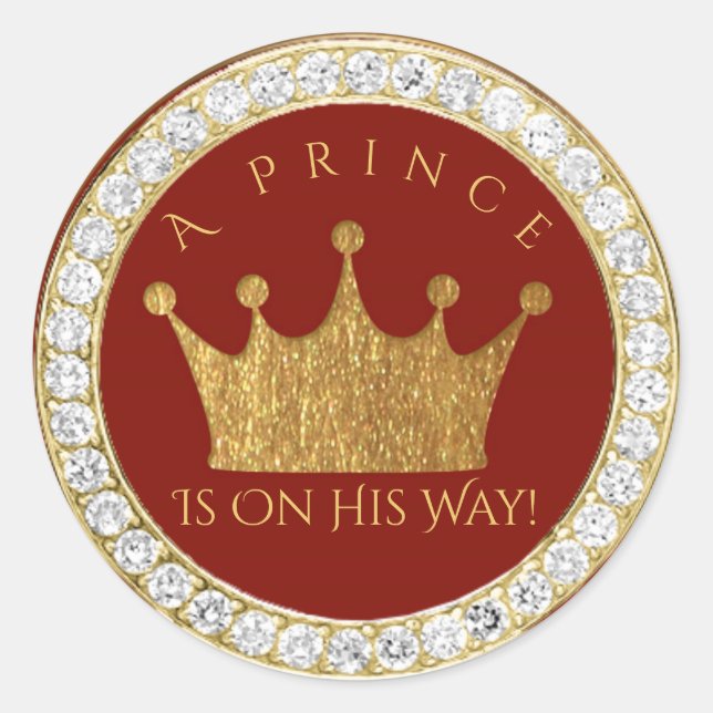 Diamond Red Gold Crown Prince Baby Dusche Gefallen Runder Aufkleber (Vorderseite)