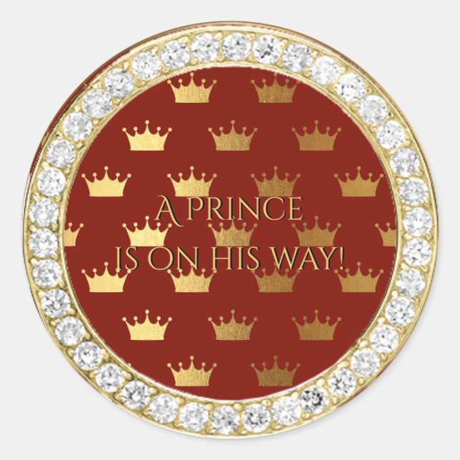 Diamond Red Gold Crown Prince Baby Dusche Gefallen Runder Aufkleber (Vorderseite)