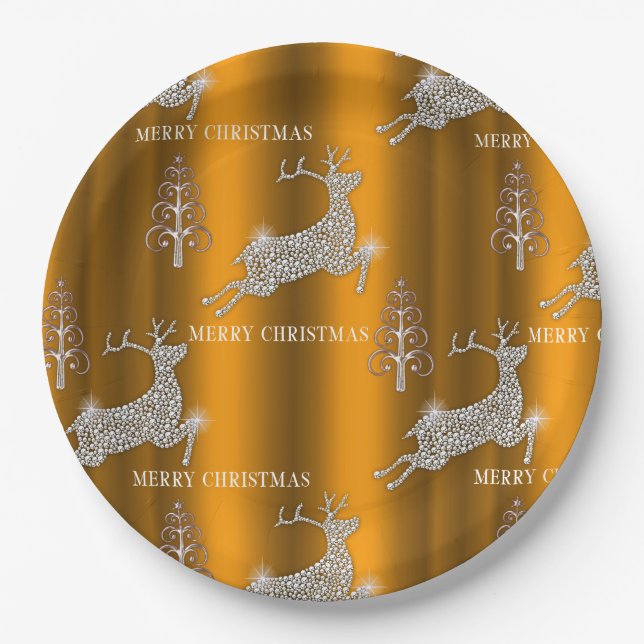 Diamond Reindeer and Shiny Gold Christmas Pappteller (Vorderseite)