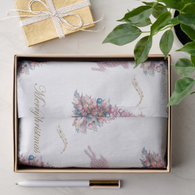 Diamond Reindeer Pink Pastel Christmas Seidenpapier (Geschenk)