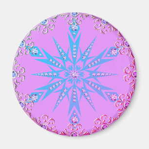 Diamond Retro-Schneeflocke lila und blau Magnet