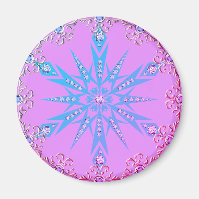 Diamond Retro-Schneeflocke lila und blau Magnet (Vorne)