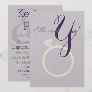 Diamond Ring Sie sagte Ja Grau & Mauve Party Card Einladung