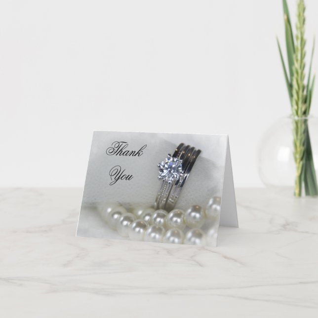 Diamond Rings and White Pearls Wedding Vielen Dank Dankeskarte (Vorderseite)