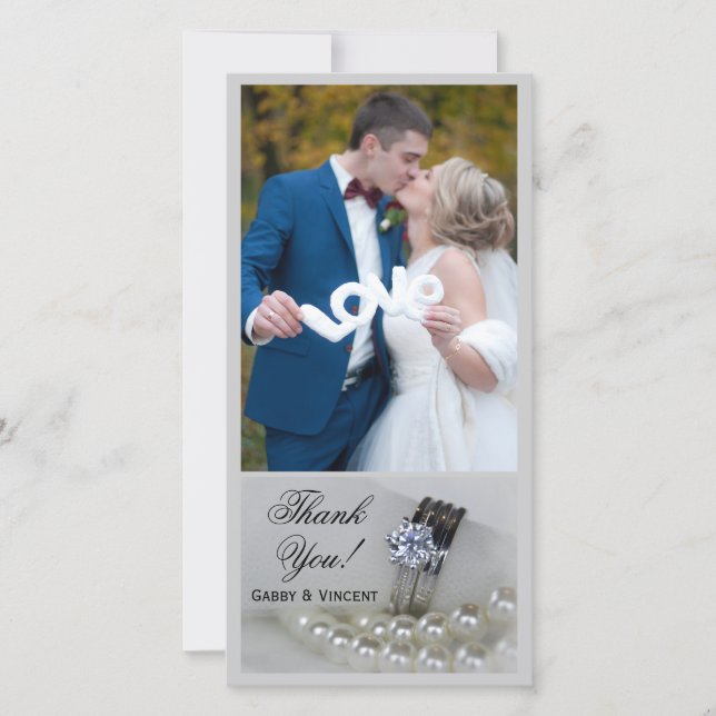 Diamond Rings and White Pearls Wedding Vielen Dank Dankeskarte (Vorderseite)
