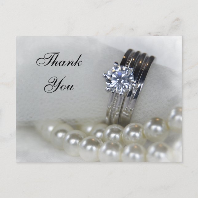 Diamond Rings and White Pearls Wedding Vielen Dank Postkarte (Vorderseite)