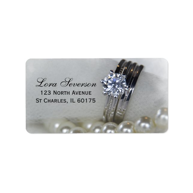 Diamond Rings White Pearls Wedding Rücksendeadress Adressaufkleber (Vorne)