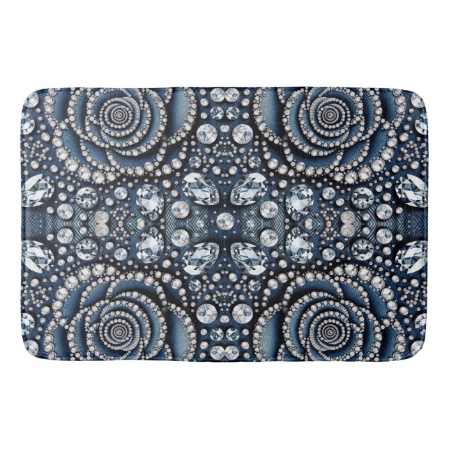 Diamond Rose & Denim Glam Bling Jewels Badematte (Vorderseite)