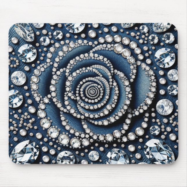Diamond Rose & Denim Glam Bling Jewels Mousepad (Vorne)
