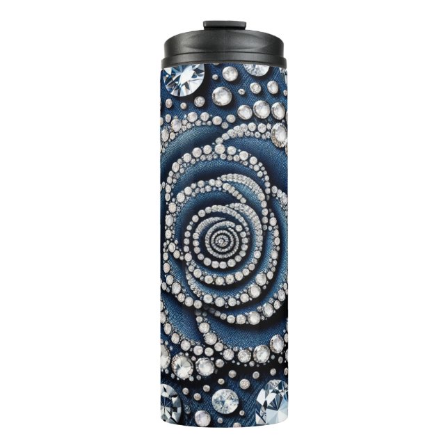 Diamond Rose & Denim Glam Bling Thermosbecher (Vorderseite)
