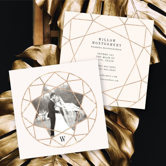 Diamond Rose Gold Gemstone Geometric Stylisches Fo Quadratische Visitenkarte (Diamond Rose Gold Gemstone Geometric Stylish Photo Square Business/Profile Card @ fat_fa_tin)