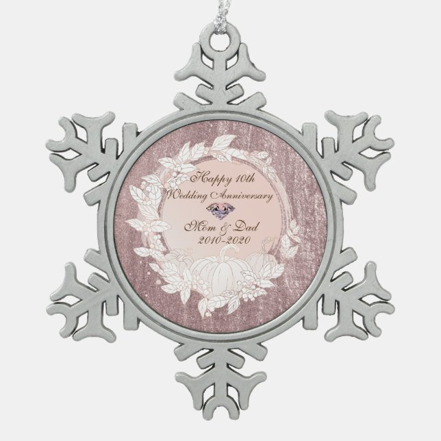 Diamond Rose Gold Pumpkin10th Wedding Jubiläum Schneeflocken Zinn-Ornament (Vorderseite)